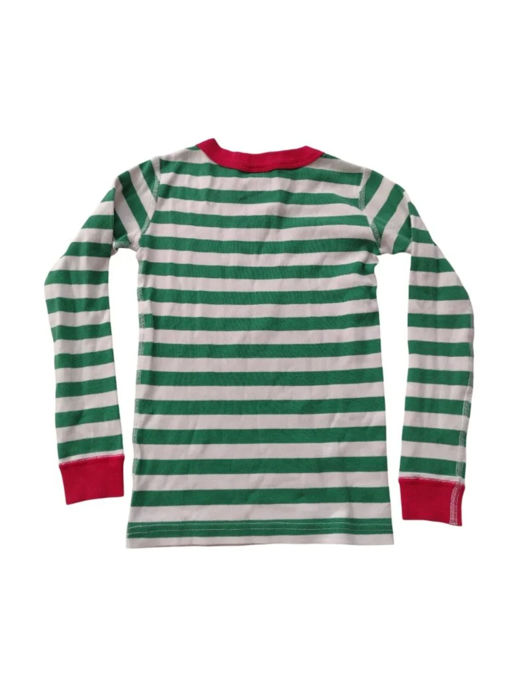 Hanna Andersson Christmas Stripe Pajamas Sz 6-7 Green White Long John Cotton Pjs